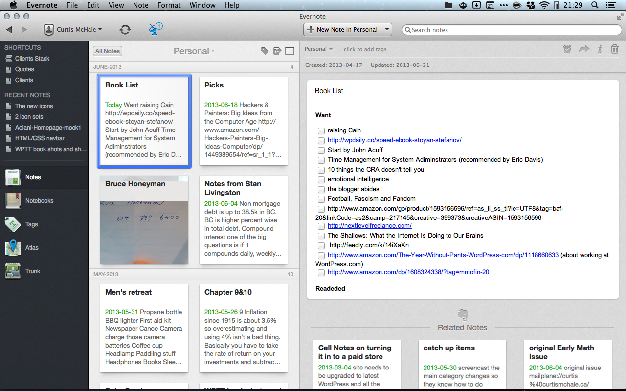 Shortcuts to make your Evernote workflow faster
