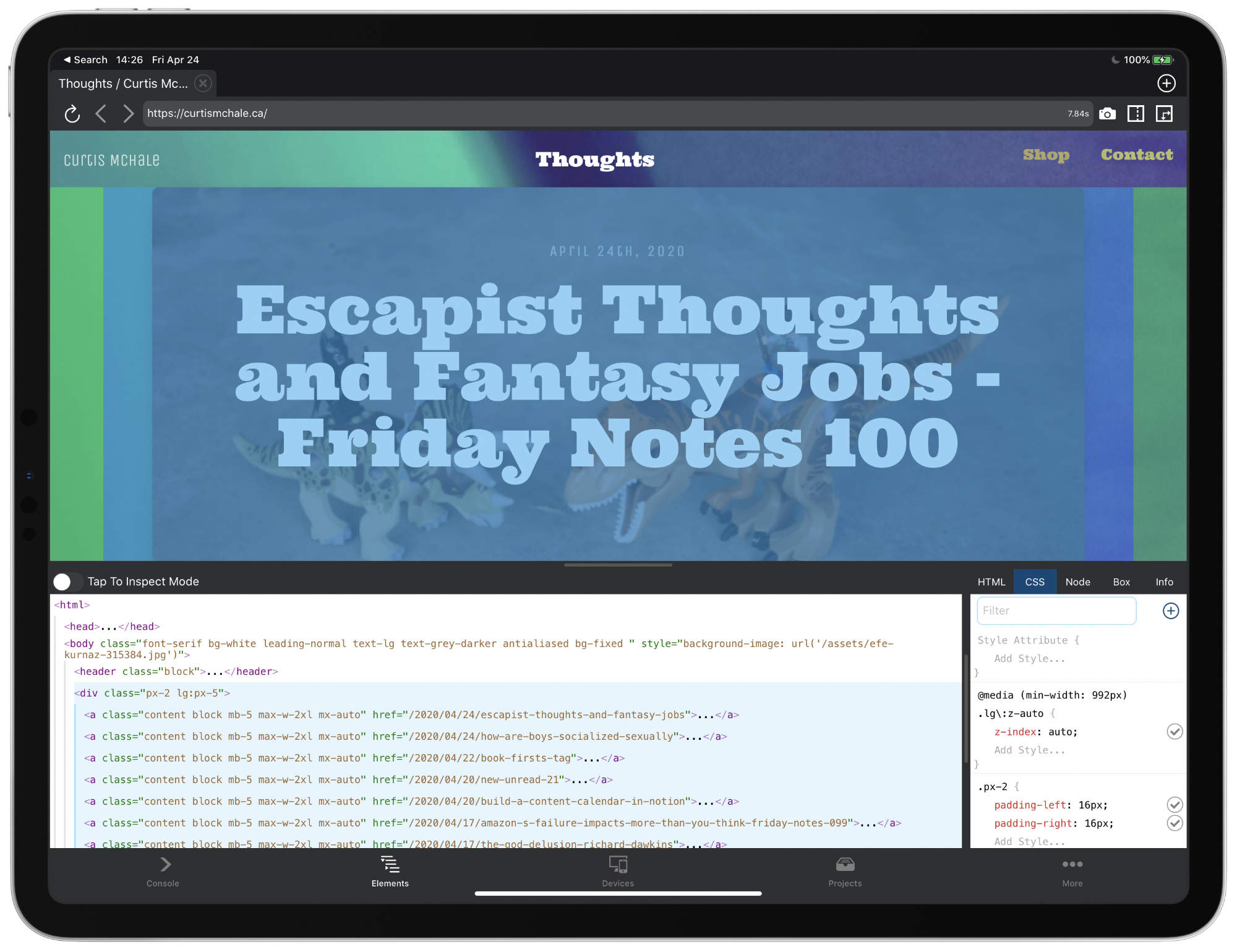 Inspecting Web Pages With iPadOS