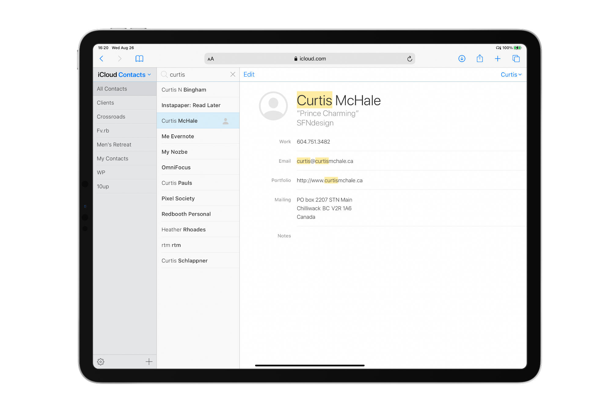 Exporting vCards from your iPad