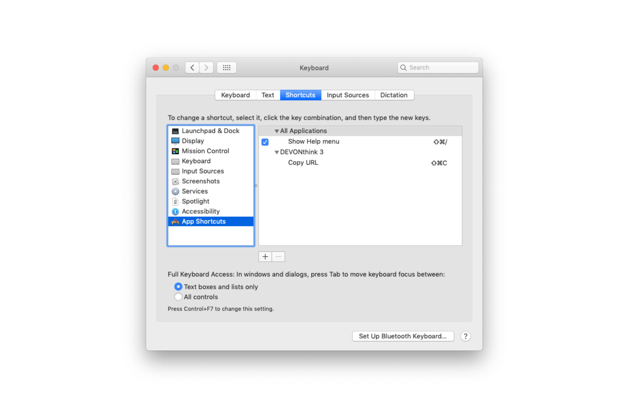macOS keyboard shortcuts customizations