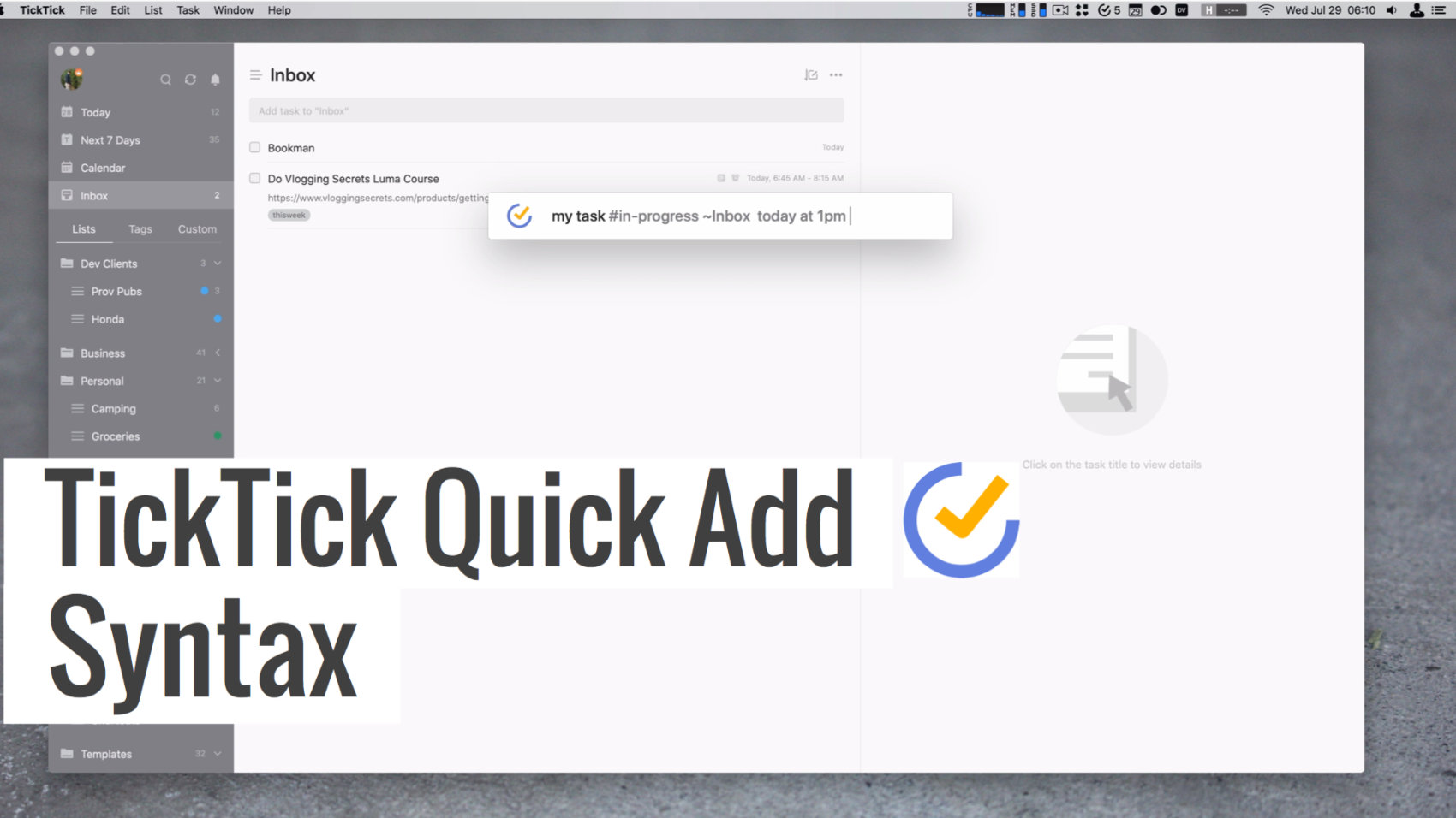 TickTick Quick Add Syntax