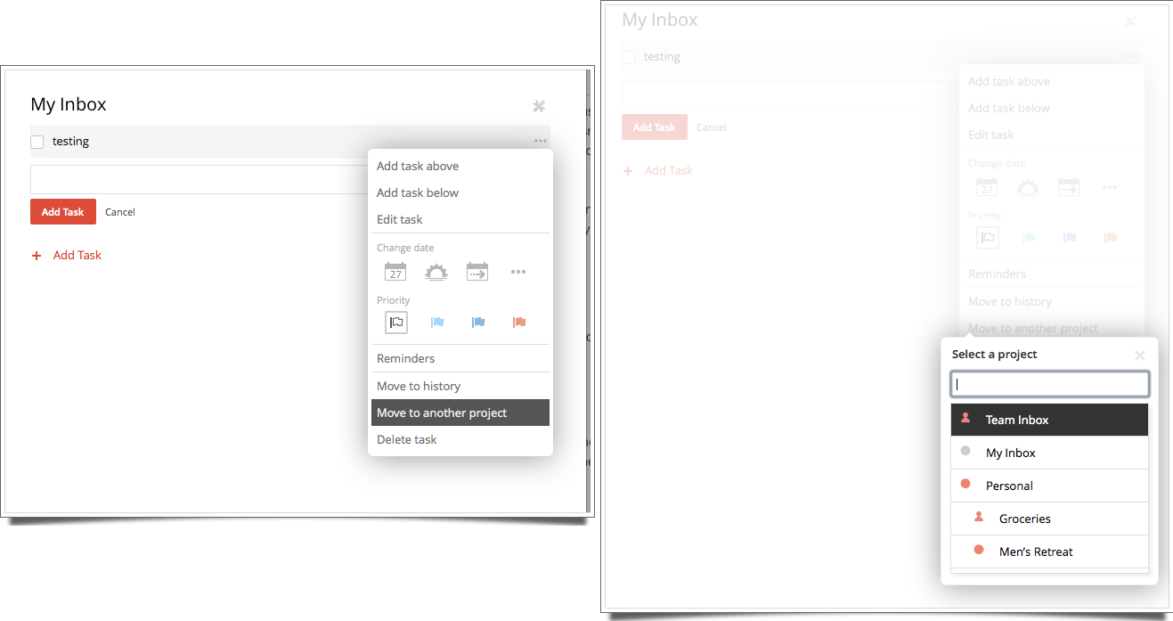 Moving a task to a project in Todoist