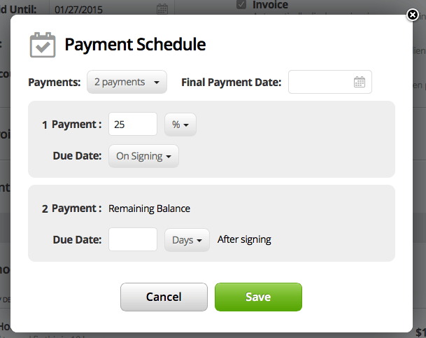 17hats payment terms screen