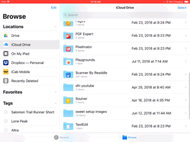 Drag and drop Favorites to Files iOS