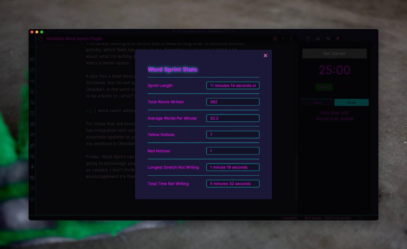 Writing Goals with Word Sprint for Obsidian Curtis McHale